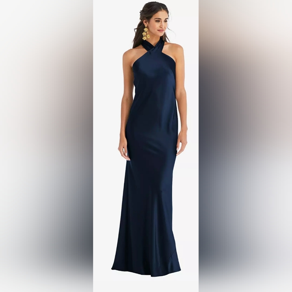 Elegant Navy Blue Halter Prom Dress